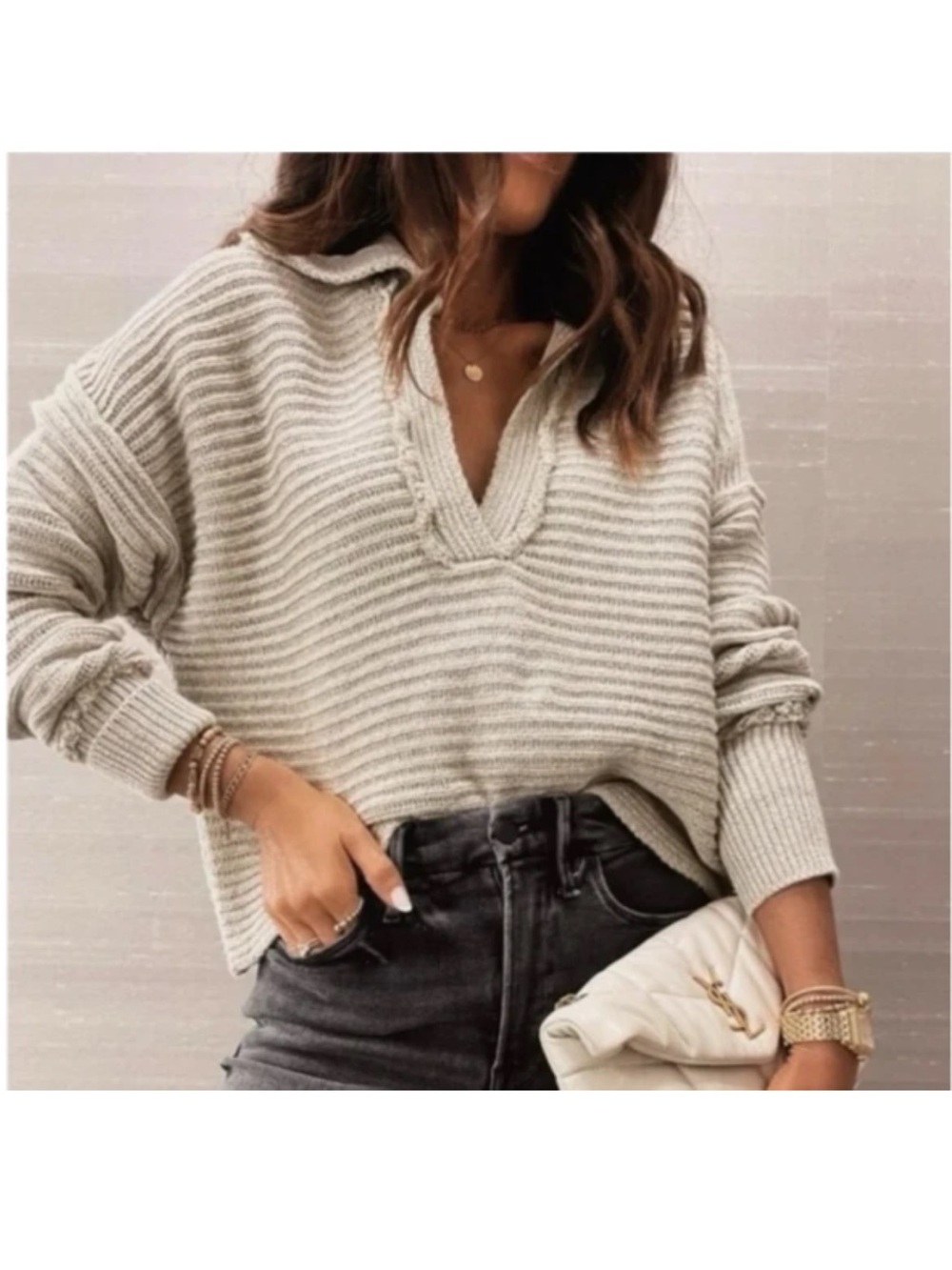 Free People Sz XS Marlie Ribbed Knit V Neck Boho Pullover Sweater In Beige